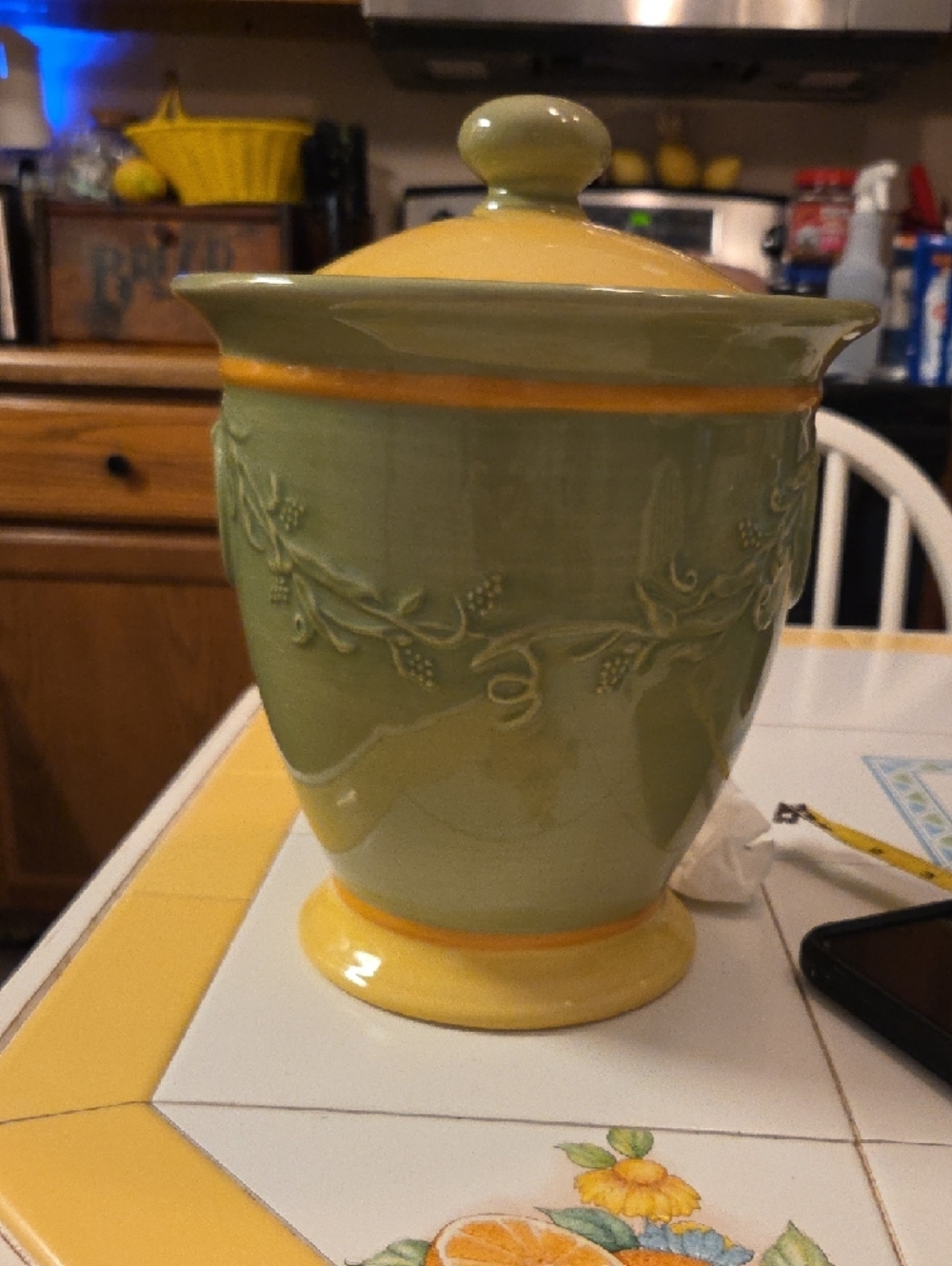 Pfaltzgraff Pistoulet "Flour Of Happiness Ceramic Canister - Yellow & Green - Picture 5 of 7